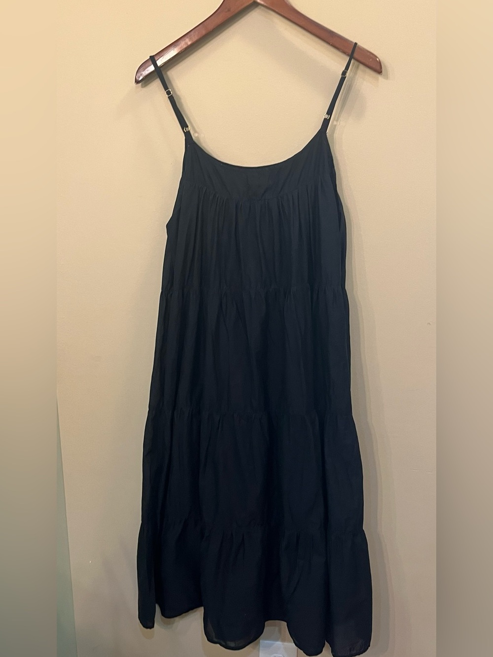 Nation LTD black Pima cotton tiered sleeveless midi dress L - Picture 7 of 7